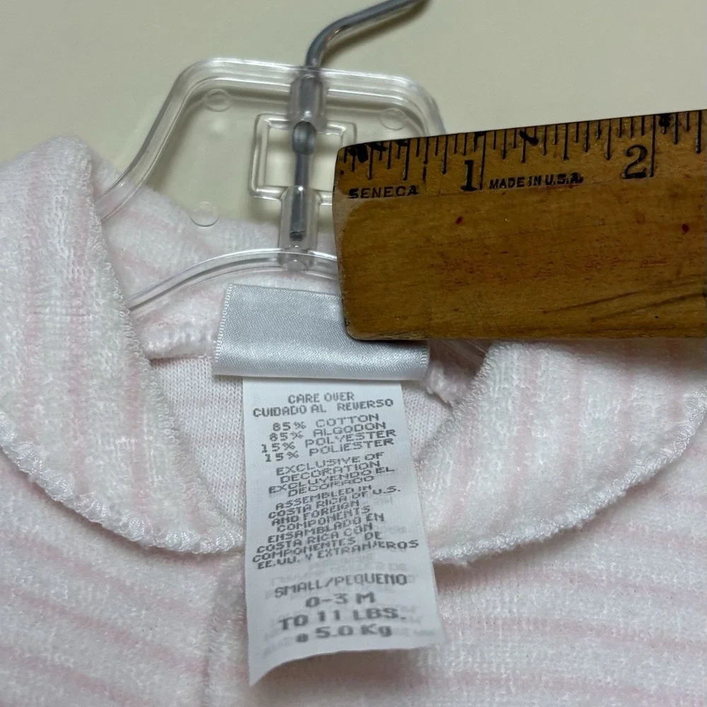 VTG Carter's Bear 90s Pink Striped Terry Sleeper Baby One Piece Size 0-3 Months